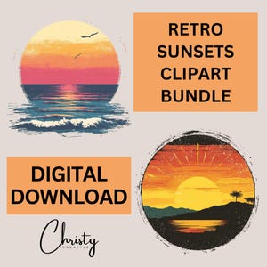 Retro Sunsets Clipart Bundle, 12 Sunset Retro Graphics, Sunset Lovers Graphics, Sun Clipart, Sunset PNGs, Retro Sunset PNG Bundle