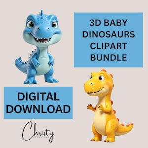 Dinosaurier-Sublimationspaket, 12 süße 3D-Dinosaurier-PNGs, Dinosaurier-Clipart, Kinderzimmer-Kunst, Geburtstagseinladungen, transparente PNGs
