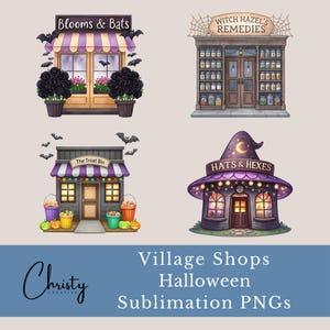 Halloween Shops Sublimation PNG Bundle, 15 Creepy Scary Cute Elements, Shirt Designs, Gothic Graphics, Scrapbook Buildings, Transparent PNGs
