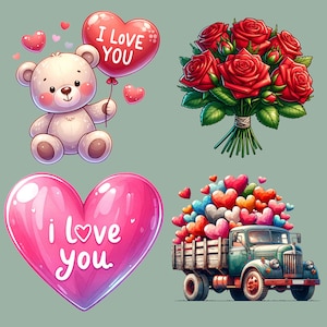 Valentine&#39;s Day Clipart Bundle, 12 Watercolor Heart Designs, Valentine&#39;s Clipart, Card Clip Art, Junk Journal, Love Art, Transparent PNGs