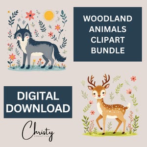 Woodland Animals Clipart Bundle, 12 Watercolor Animal Designs, Animal Sublimation, Nursery Wall Art, Animal Illustrations, Transparent PNGs