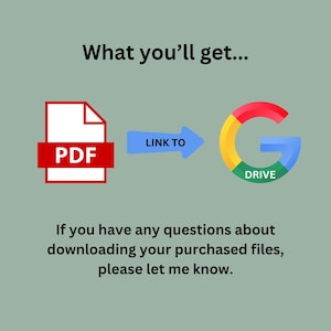 May include: A diagram showing how to download a PDF file. A red PDF file icon with the word "PDF" inside is connected to a blue Google Drive icon with the word "DRIVE" inside by a blue arrow with the words "LINK TO" on it.