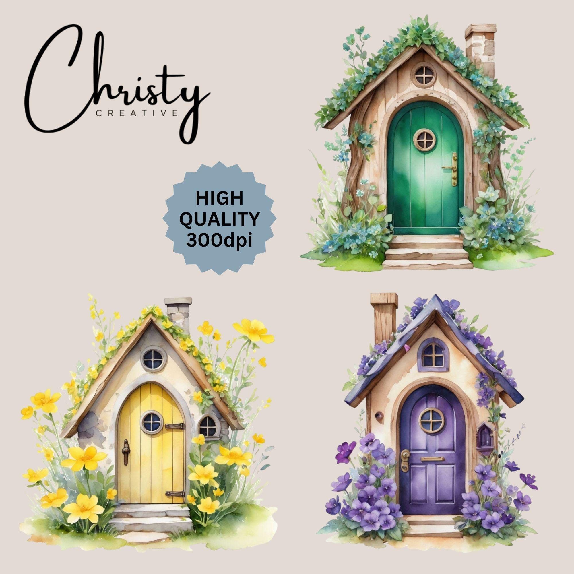 Watercolor Floral House Clipart Bundle, 15 Tiny House Designs, House ...