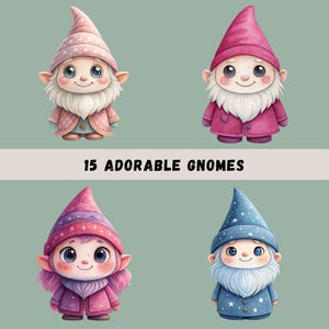 Cute Gnomes Clipart Bundle, 15 Watercolor Gnome PNGs, Gnome Sublimation, Adorable Gnome Designs, Shirt Graphics, Transparent PNGs