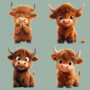Highland Cows Bundle, 12 Cute Cow Designs, Highland Cow Clipart, Farm Animal Images, Kids&#39; Clip Art, T-shirt Designs, Transparent PNGs