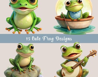 Cute Frog PNG Clipart Bundle, Nursery Decor (Digital Download)