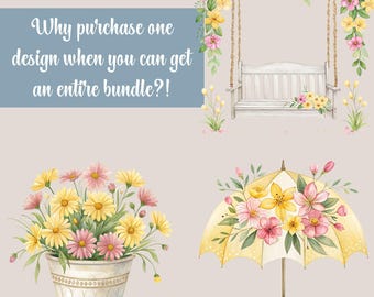 Spring Yellow Elements Clipart Bundle, 15 Cottagecore Images, Spring Sublimation, Yellow Illustrations, Wall Art Designs, Transparent PNGs