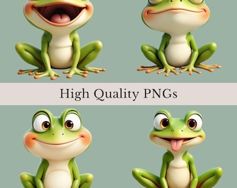 Paquete de imágenes prediseñadas de ranas en acuarela: 12 ilustraciones PNG (descarga digital)
