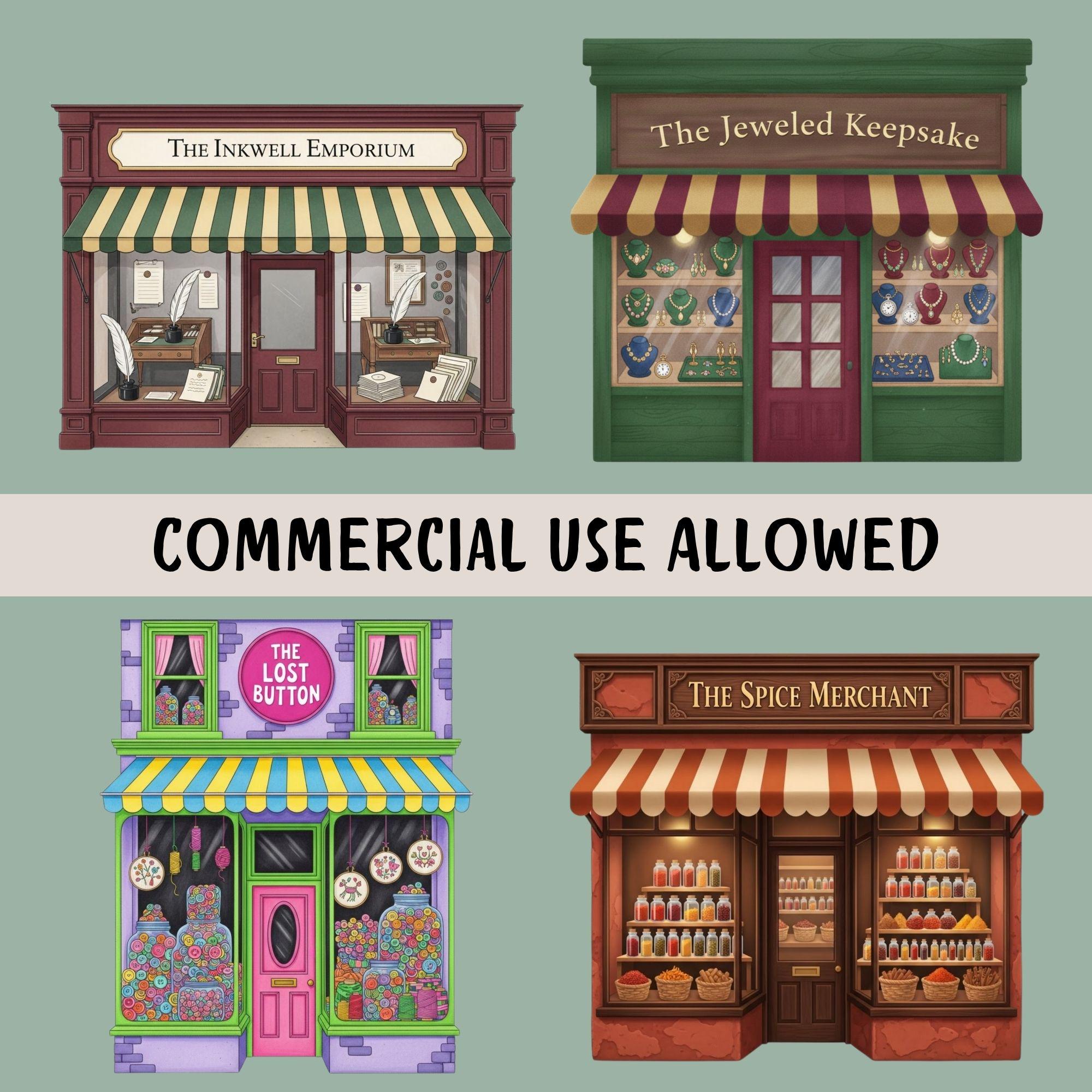 Whimsical Storefront Clipart Bundle, 15 Village Shops, Small Business ...