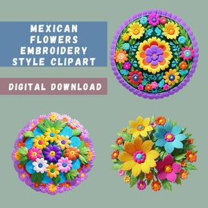 Mexikanische Blumen Clipart Bundle, 16 Fiesta Floral PNGs, Blumensublimation, Frühlingsblüten, T-Shirt Illustrationen, transparente PNGs