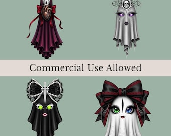 Gothic Ghosts Clipart, 12 Spooky Ghost Designs, Ghost Sublimation, Creepy Ghost Illustrations, Haunted Spirit Graphics, Transparent PNGs