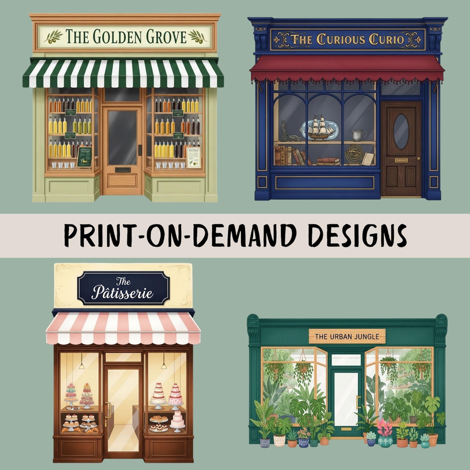 Whimsical Storefront Clipart Bundle, 15 Village Shops, Small Business ...