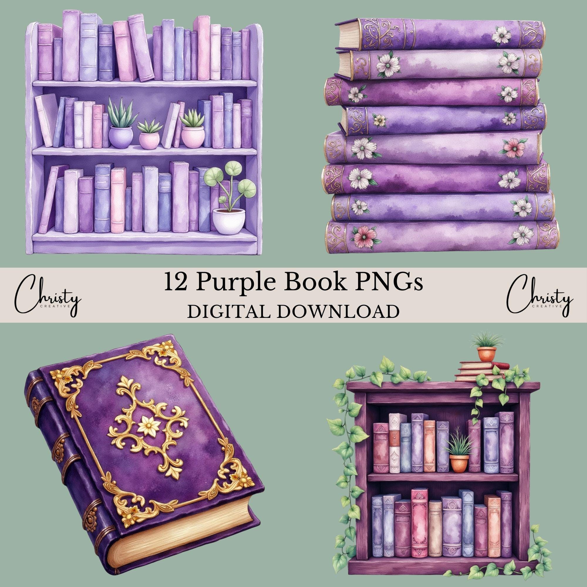 Watercolor Purple Books Clipart, Book Lover Pngs (digital Download