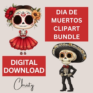 Dia De Muertos Clipart-Bundle, 12 Tage der Toten Grafiken, Sugar Skull, Mexikanischer Geist, Catrina-Puppe, Skelett-Designs, transparente PNGs