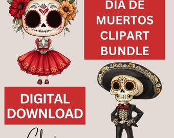 Dia De Muertos Clipart Bundle, 12 Day Of The Dead Graphics, Sugar Skull, Mexican Ghost, Catrina Doll, Skeleton Designs