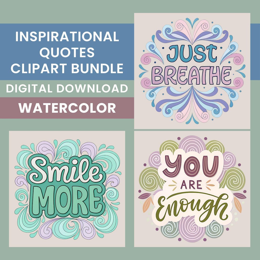 Inspirational Quotes Clipart Bundle, 15 Retro Positive Quotes, T-shirt ...