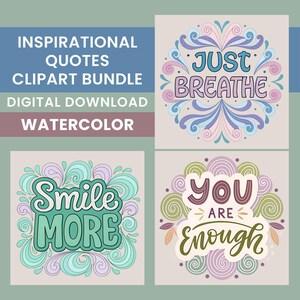 Inspirational Quotes Clipart Bundle, 15 Retro Positive Quotes, T-shirt Designs, Planner Stickers, Scrapbook, Junk Journal, Transparent PNGs