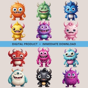 Niedliches Monster Clipart Bundle, 12 3D Monster, Kinder Clip Art, lustige Monster, Geburtstagseinladung Kunst, Kinderzimmer Dekor, transparente PNGs
