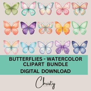 Watercolor Butterfly Clipart Bundle, 15 Butterfly Illustrations, Butterfly Sublimation, Junk Journal Art, Scrapbooking, Transparent PNGs