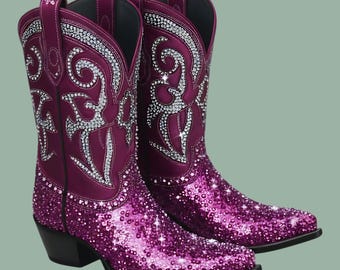 Glittriga Cowgirl-stövlar Clipart-paket, Rodeo-konst, Western PNG:er (digitala nedladdningar)