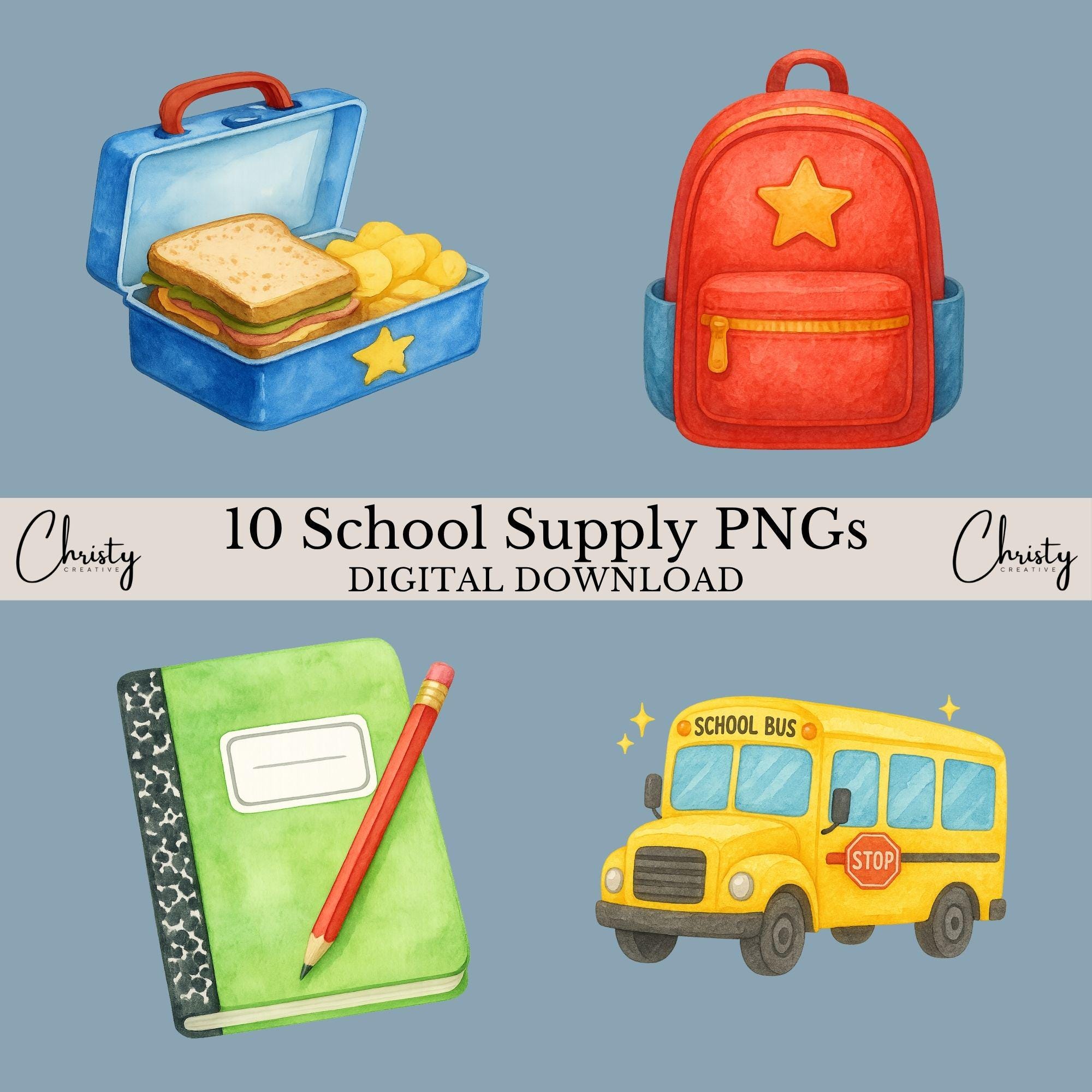 School Clipart Bundle, 10 Watercolor Teacher Elements, Classroom Decor ...