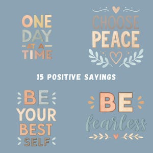 Positive Affirmations Bundle, 15 Motivational Sayings, Inspirational Quotes, T-shirt Design, Mug Design, Print on Demand, Transparent PNGs
