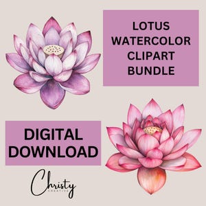 Lotus clipartbundel, 12 lotusafbeeldingen, aquarel lotusillustraties, bloemensublimatie, lotusbloem png, bloemen clipart, transparante png-bestanden