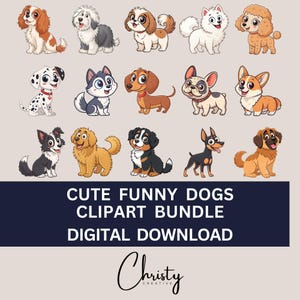 Dogs Sublimation Bundle, 15 Cute Dog Designs, Dog Breed Illustrations, Kids Clip Art, Cute Puppies, Puppy Graphics, Transparent PNGs