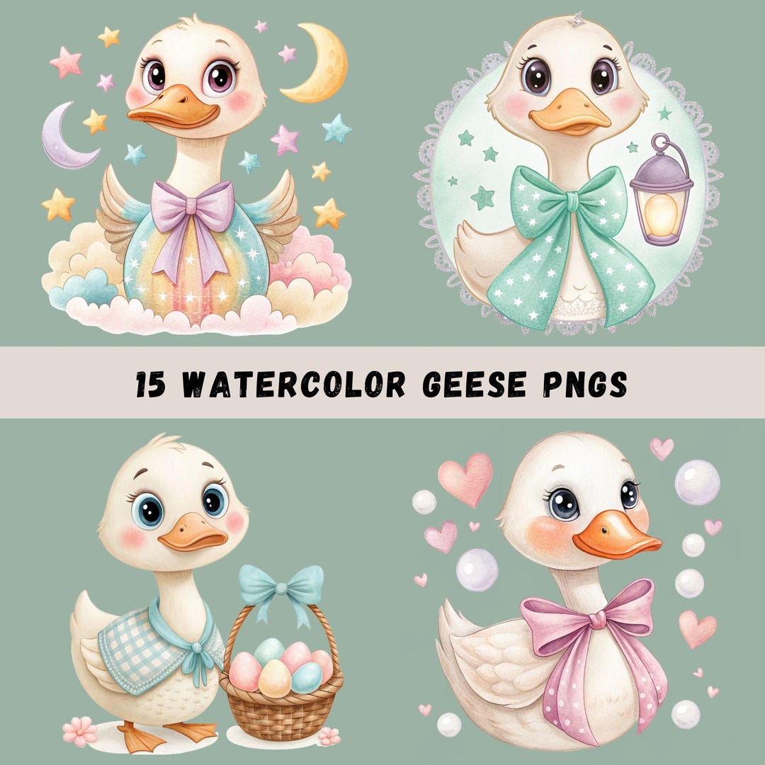 Goose Clipart Pngs, 15 Watercolor Geese, Farm Animal Images, Cute Geese ...