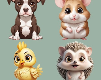 Schattige babydieren clipartbundel, kinderkamer png-afbeeldingen (digitale download)