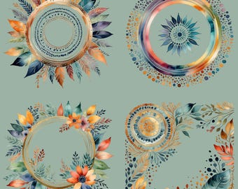 Abstract Boho PNG Bundle, 12 Watercolor Boho Element Graphics, Abstract Boho Clip Art, Junk Journal Art, T-Shirt Designs, Transparent PNGs