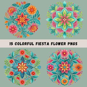 Mexican Flowers PNG Bundle, 15 Hispanic Floral Designs, Flower Sublimation, Shirt Designs, Fiesta Party Clipart, Transparent PNGs