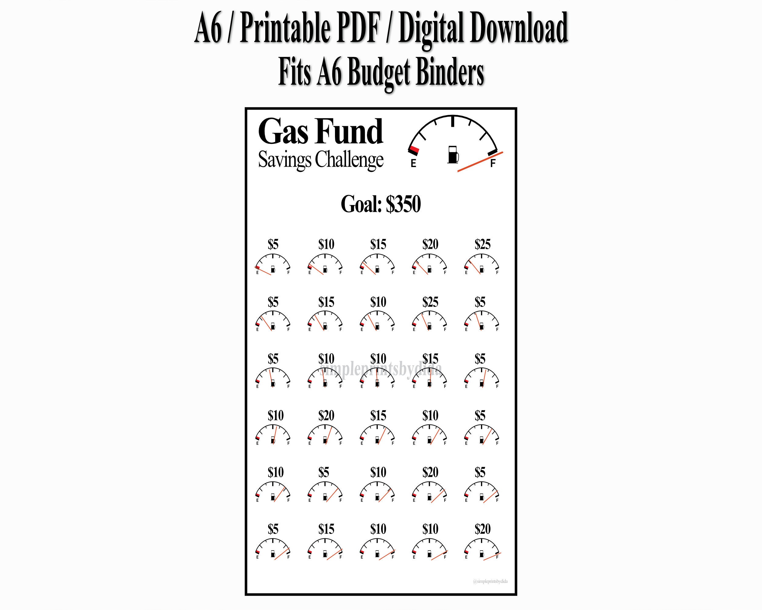 Gas Fund Savings Challenge, Digital Download, Gas Savings, Printable
