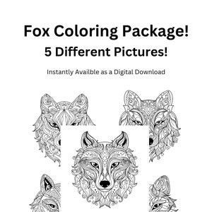 Foxy Frenzy: Instant Download 5 Fox Coloring Pages. Digital Download.