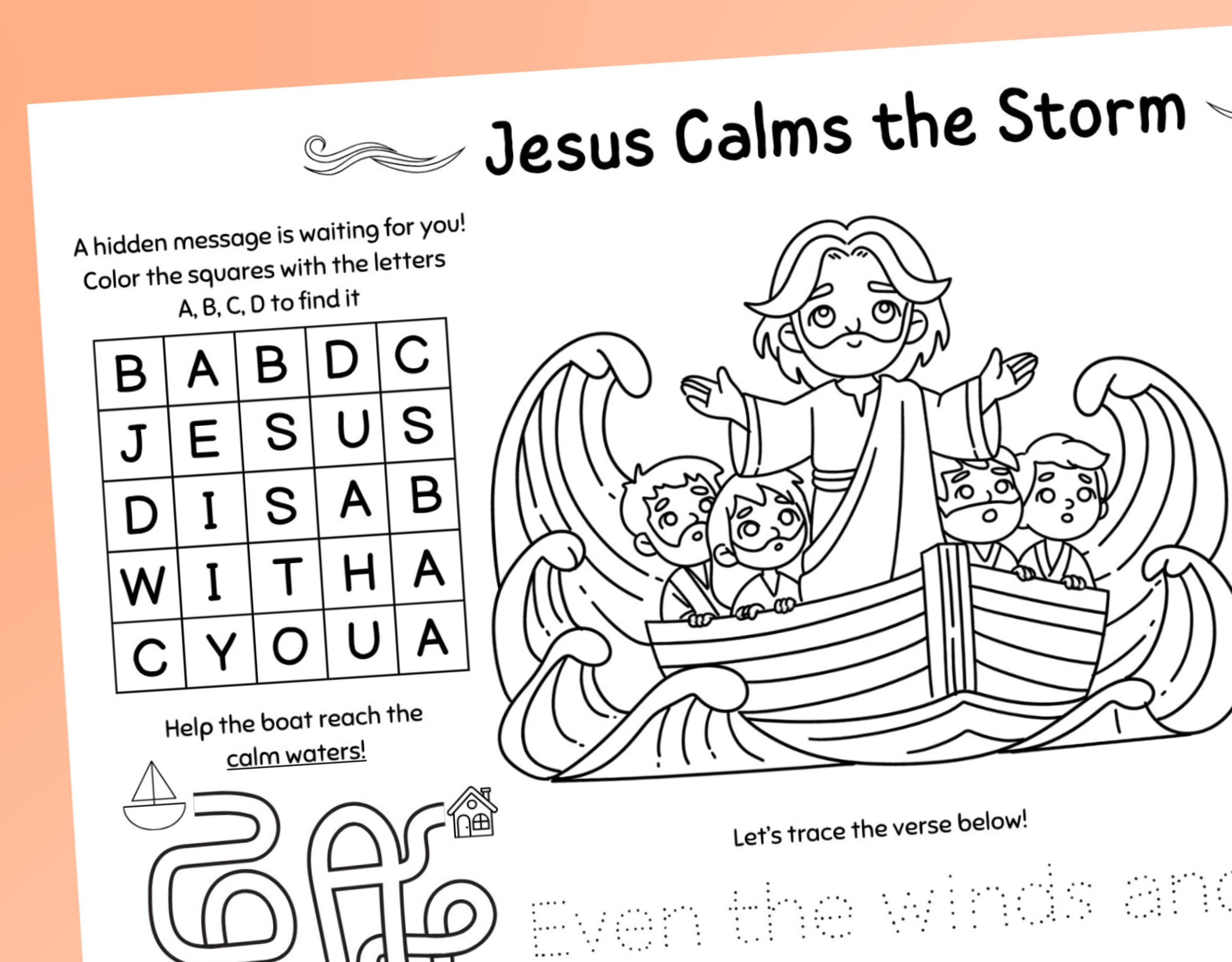 Jesus Calms the Storm Printable Activity Sheet: Bible Story Coloring ...