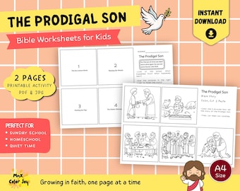 Puede incluir: Hojas de trabajo bíblicas imprimibles para niños, con la historia del Hijo Pródigo. Incluye actividades para colorear, recortar y pegar. Diseñado para la escuela dominical, la escuela en casa y momentos tranquilos.