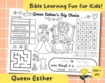 Queen Esther Coloring Page: Bible Story Printable Activity (Instant Download, PDF/JPG A4 Size)