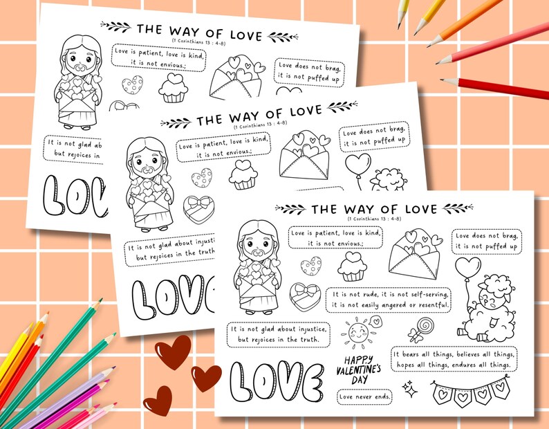 Valentine's Day Coloring Page for Kids, 1 Corinthians 13, Sunday School ...