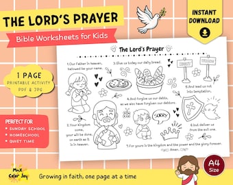 The Lords Prayer Bible Coloring Page for Kids,  Sunday School Printable, Christian Homeschool Activity