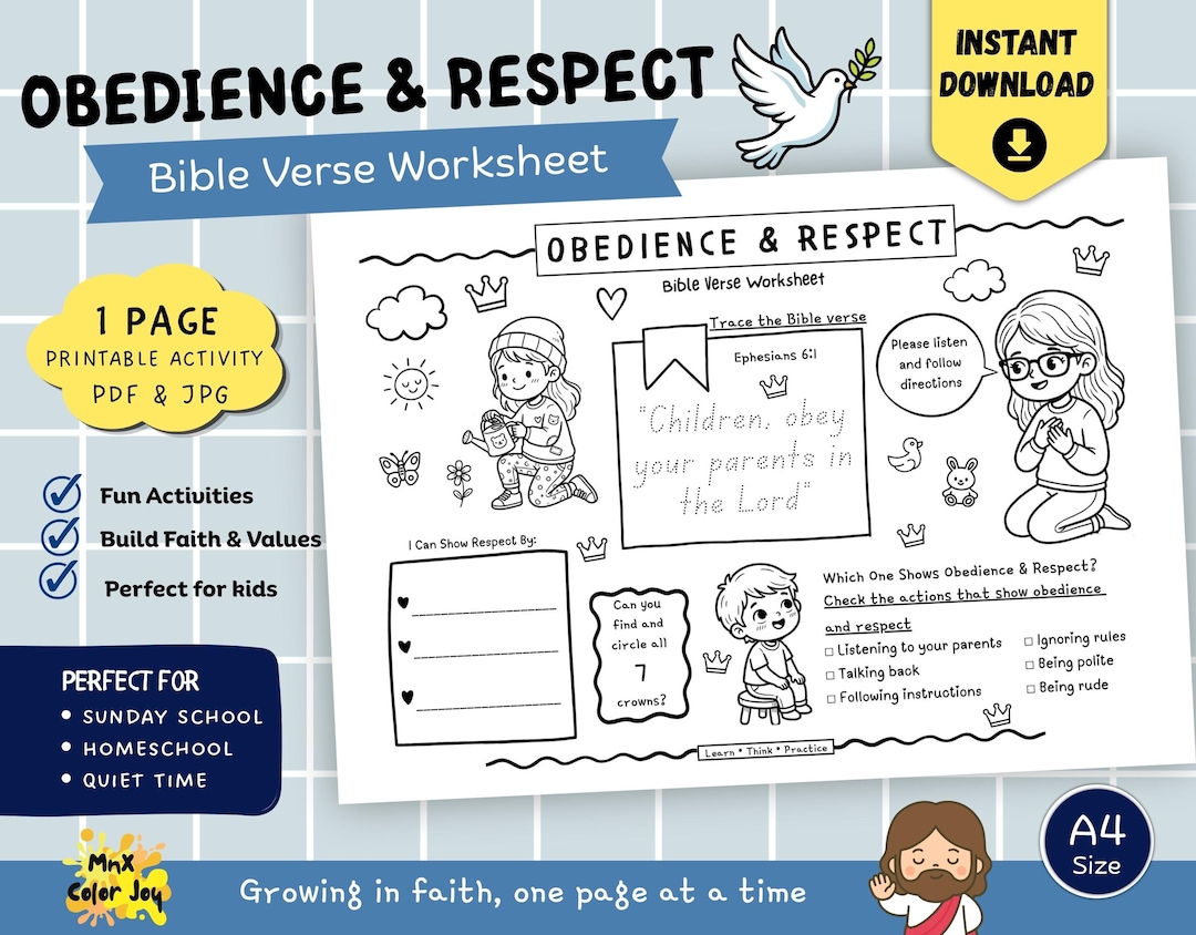 Obedience Worksheets.pdf Obedience and Respect Bible Verse Worksheet for Kids Christian Sunday ...
