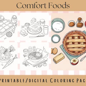 Comfort Food Coloring Pages, Printable and Digital Coloring Book for Adult, Activity Sheet for Relaxing and Fun, set of 5 Coloring Sheet