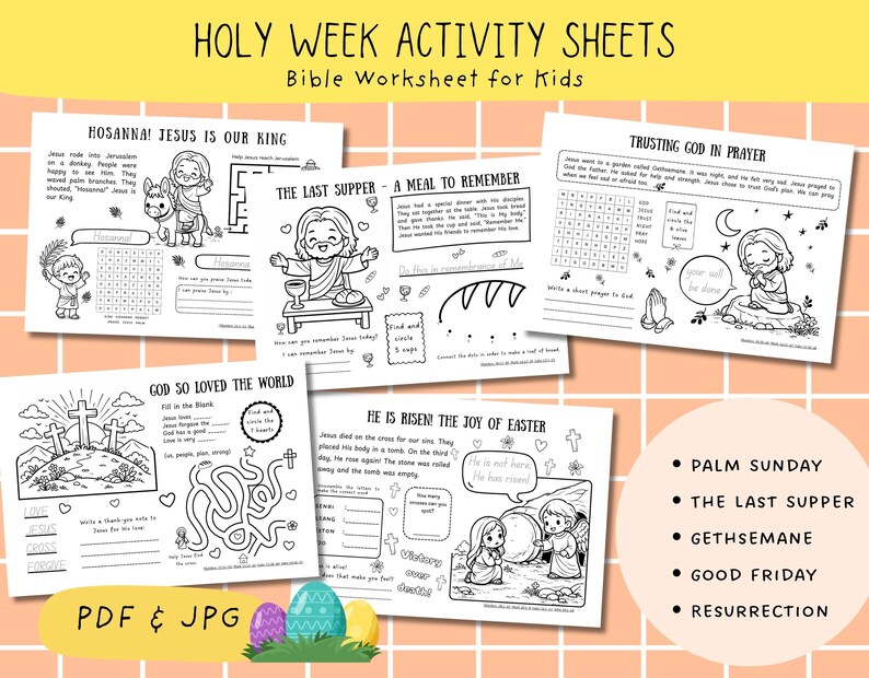 Holy Week Bible Worksheets for Kids, Easter Activities (PDF Download ...