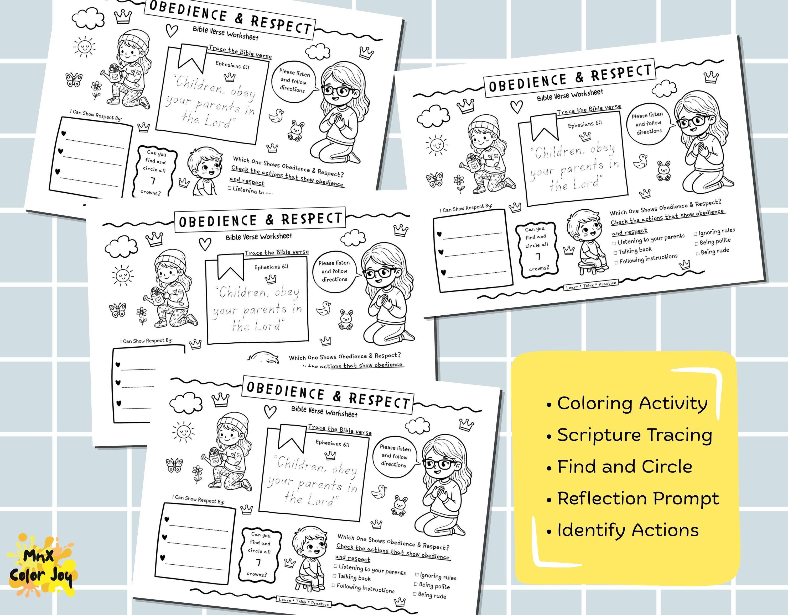 Obedience Worksheets.pdf Obedience and Respect Bible Verse Worksheet for Kids Christian Sunday ...