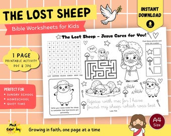 The Lost Sheep Activity Sheet for Kids Worksheet, Jesus Parable, Sunday School, Christian Homeschool Printable