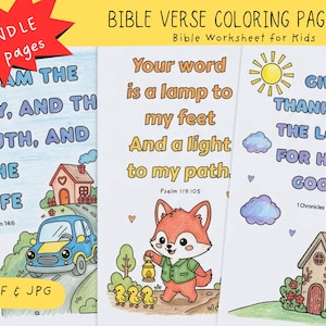 Pages à colorier de versets bibliques pour les enfants, activité de mémorisation des Écritures (PDF JPG)