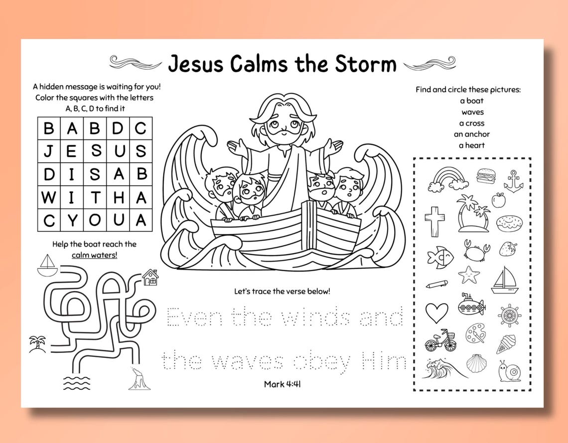 Jesus Calms the Storm Printable Activity Sheet: Bible Story Coloring ...