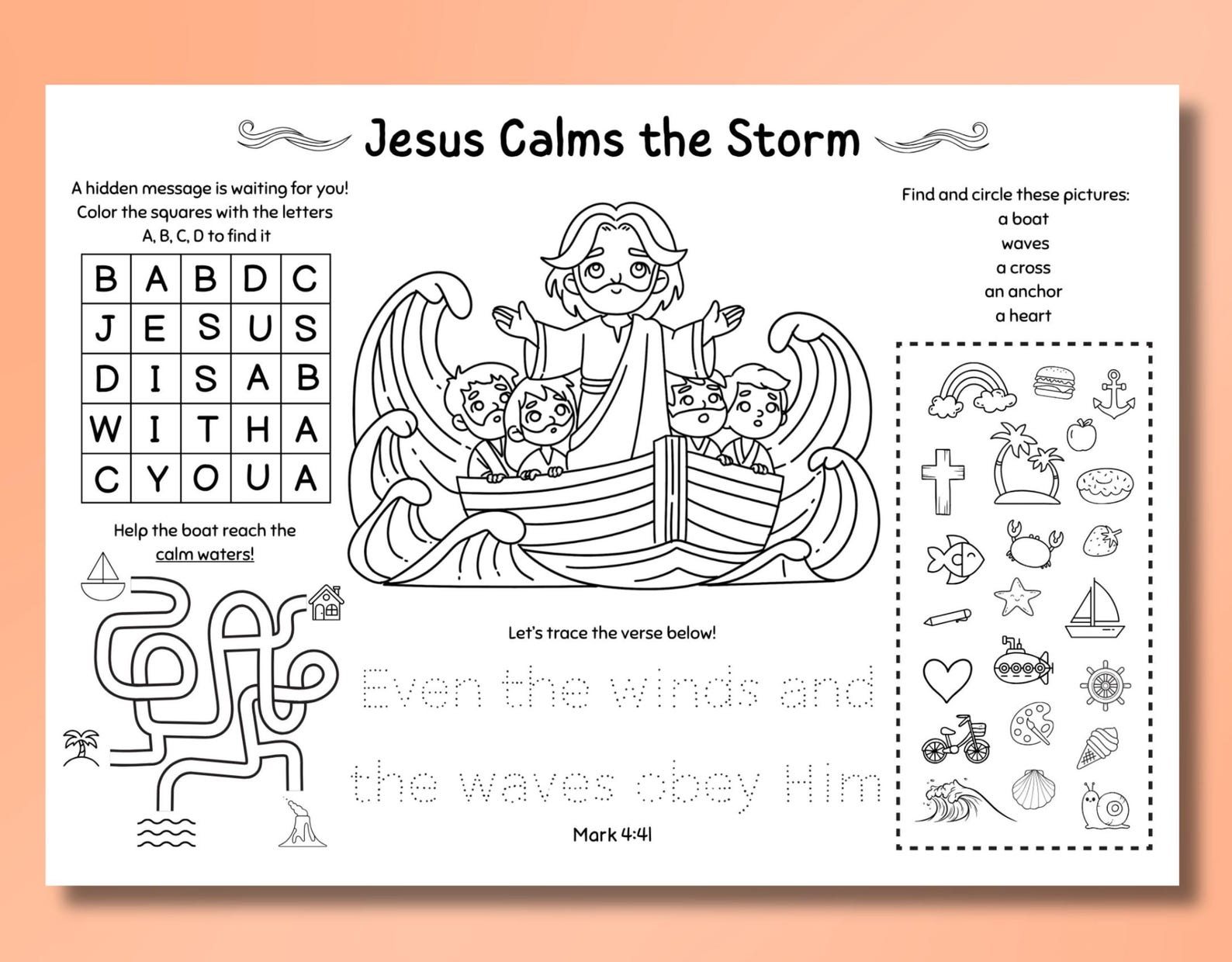 Jesus Calms the Storm Printable Activity Sheet: Bible Story Coloring ...