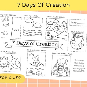 7 Days of Creation Coloring Page: Sunday School Bible Story (PDF Download A4 Size)