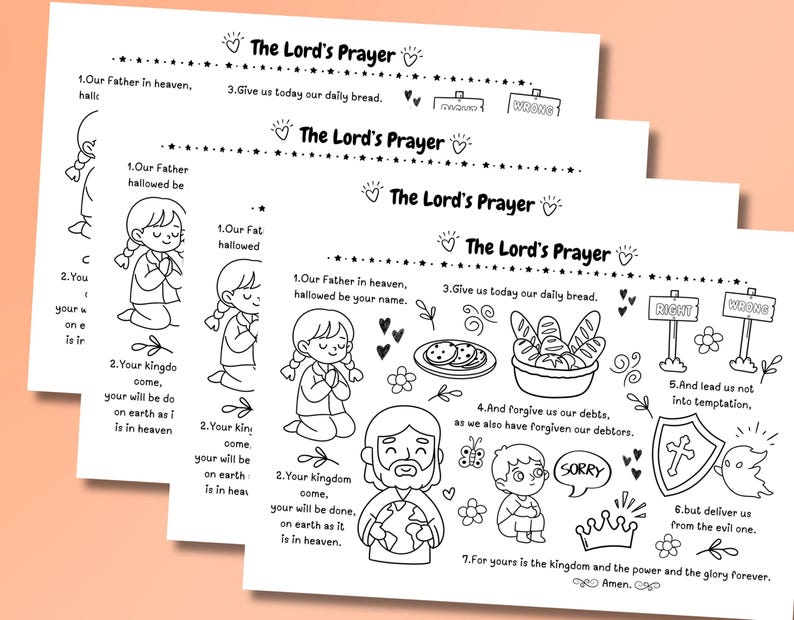 The Lords Prayer Coloring Page for Kids, Printable Bible Activity ...