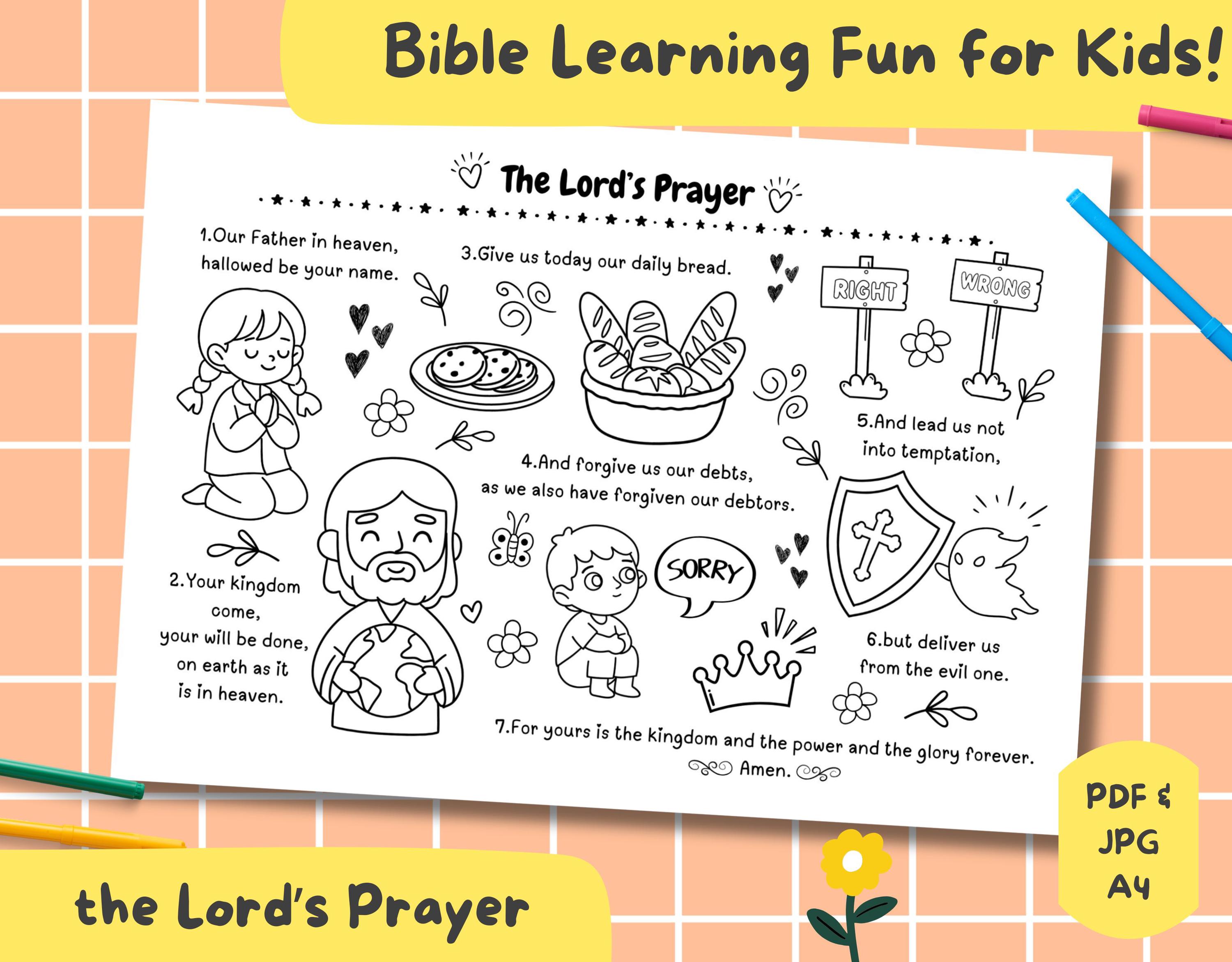 The Lords Prayer Coloring Page for Kids, Printable Bible Activity
